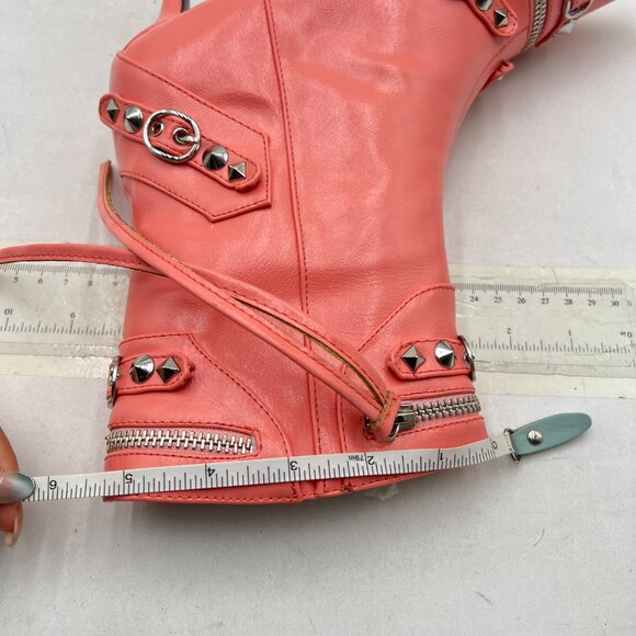 XYD Pink Ultra Fashion Pointed Toe Kitten Low Heels Zipped Rivets Ankle Boots - Picture 8 of 9